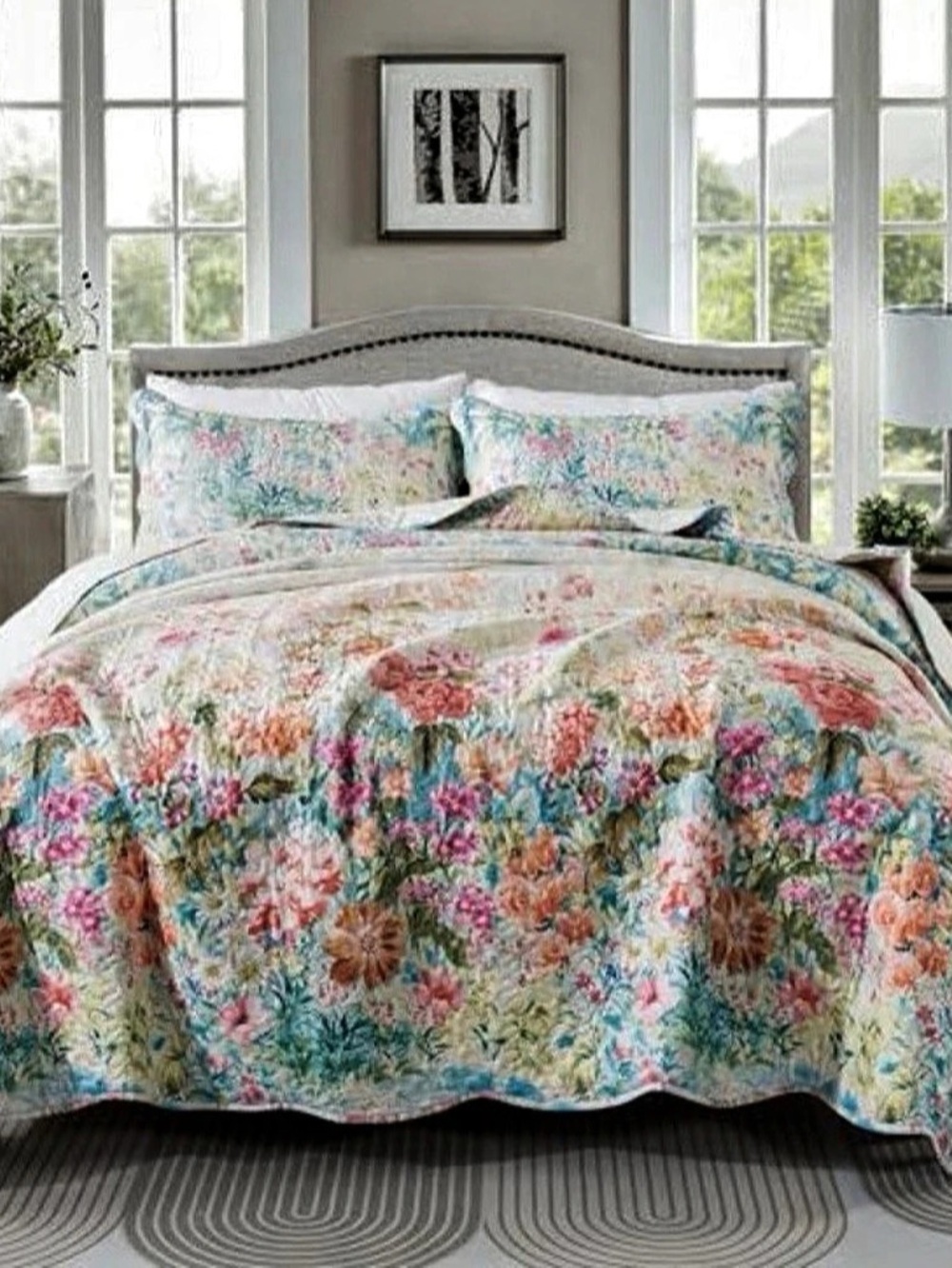 HoneiLife King Quilt Bedding Set - Floral Quilt Sets 3-Piece,Wildflower Bedsprea
